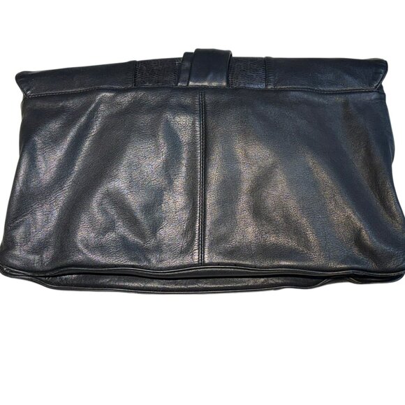 Oversized Black Leather and Croc Embossed Clutch Envelope Bag - Picture 3 of 8